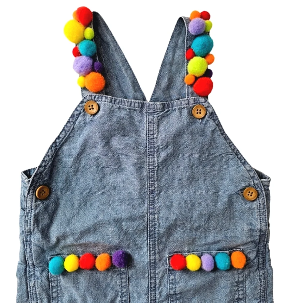 1st Birthday Set Pom Pom Overalls,Gingham Hat,Red Wooden 1 ,HighChair+Gift Table